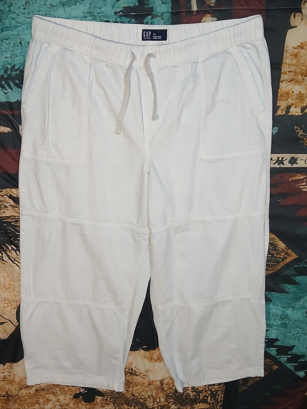 GAP Denim XXL High Rise Wide Leg Pull On Crop Pants White Elastic Waist Womens
